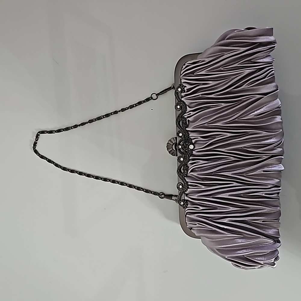 Firenze Elegant Gray Satin Clutch Vtg